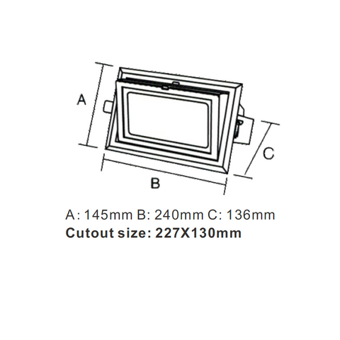 3A 38W LED COB Gimble Rectangle Shop Fitter Downlight